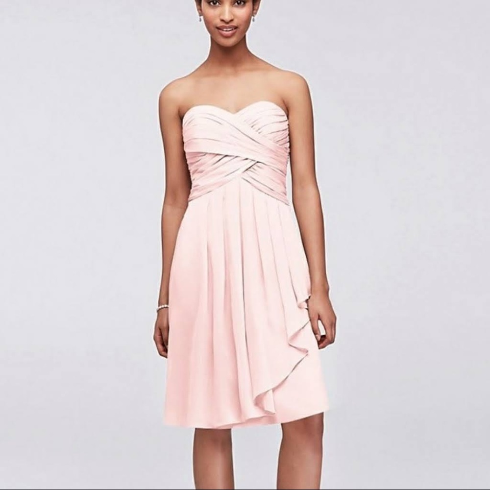 David Bridal Short Crinkle Chiffon Petal Dress